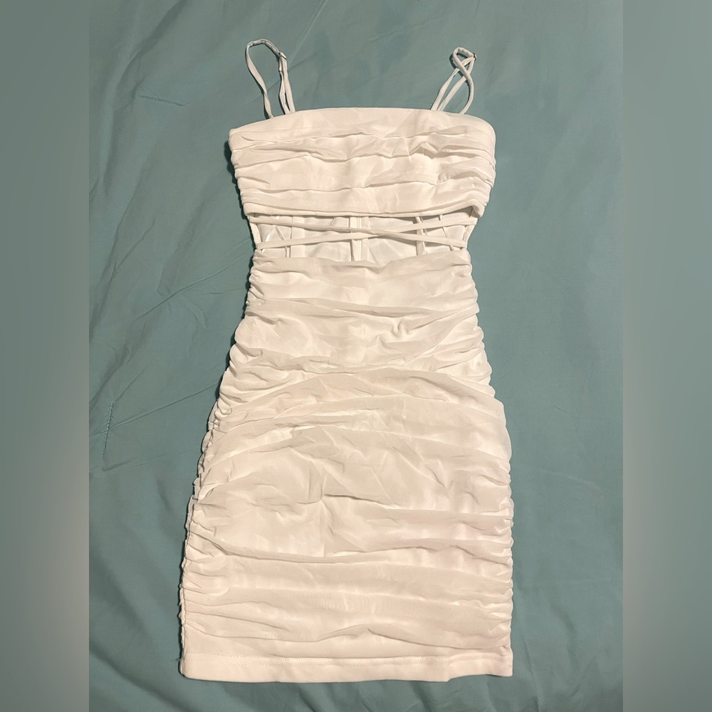 Hello Molly White Ruched Mini Dress